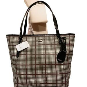 🌻COACH F33320 🌻 BORDEAU MULTI PEYTON GLEN PLAID CHECK ZIP TOP TOTE MSRP $328